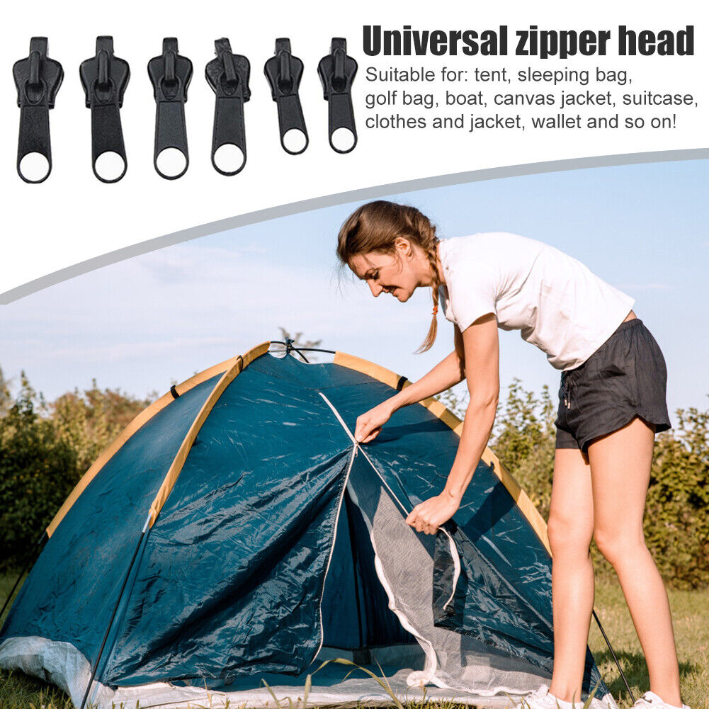 6pcs Zipper Slider for Tent Clothes Sleeping Bag Zip Replacement (Black)