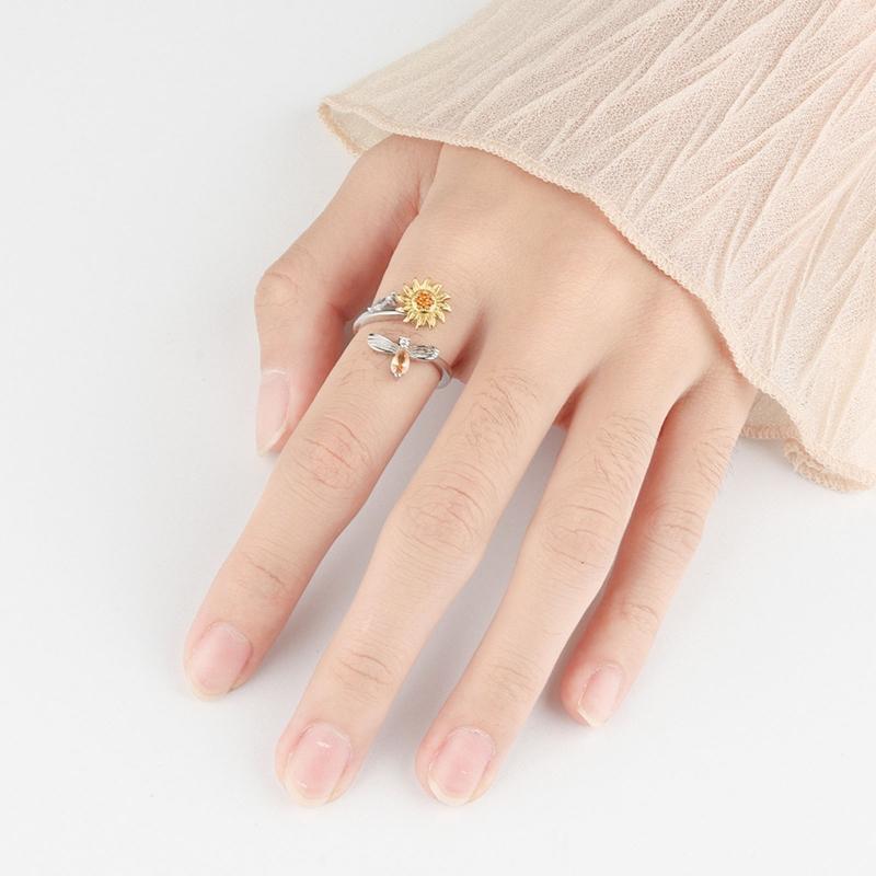Sunflower Fidget Ring Relief Stress Adjustable Stackable Ring Fidget Jewelry