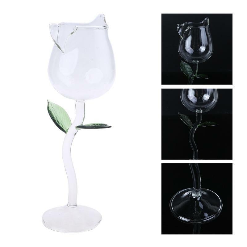 Wine Glass Rose Flower Shape Goblet Lead-Free Red Wine Cocktail Glasses Home Wed