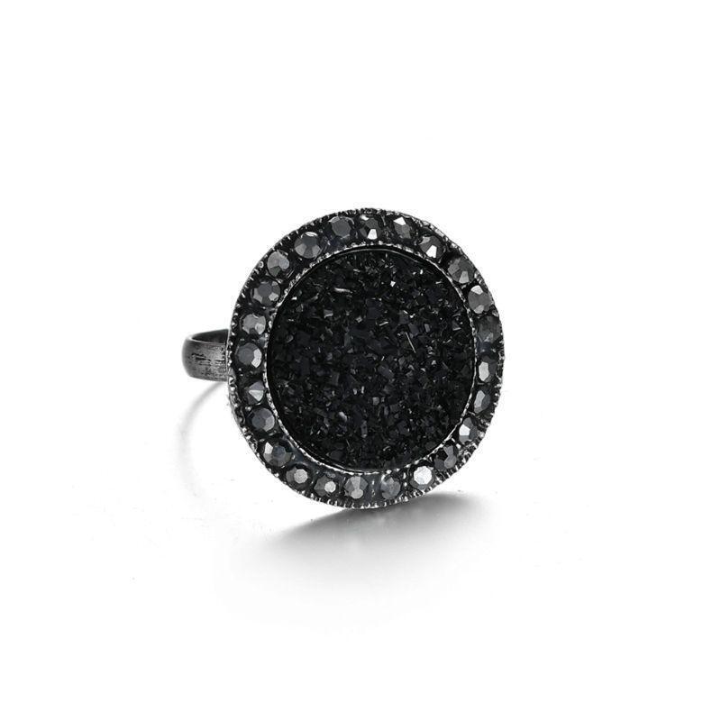 1 Set Black Round Rhinestone Necklace Earrings Ring Wedding Jewelry Sets Women