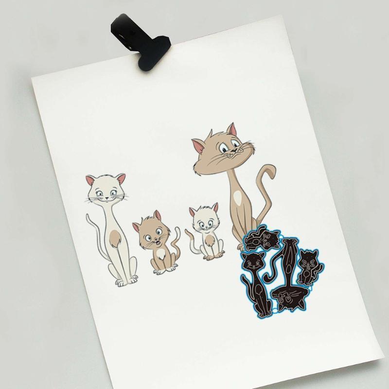 Cartoon Cat Family of Four Carbon Steel Cutting Dies DIY Scrapbooking Photo