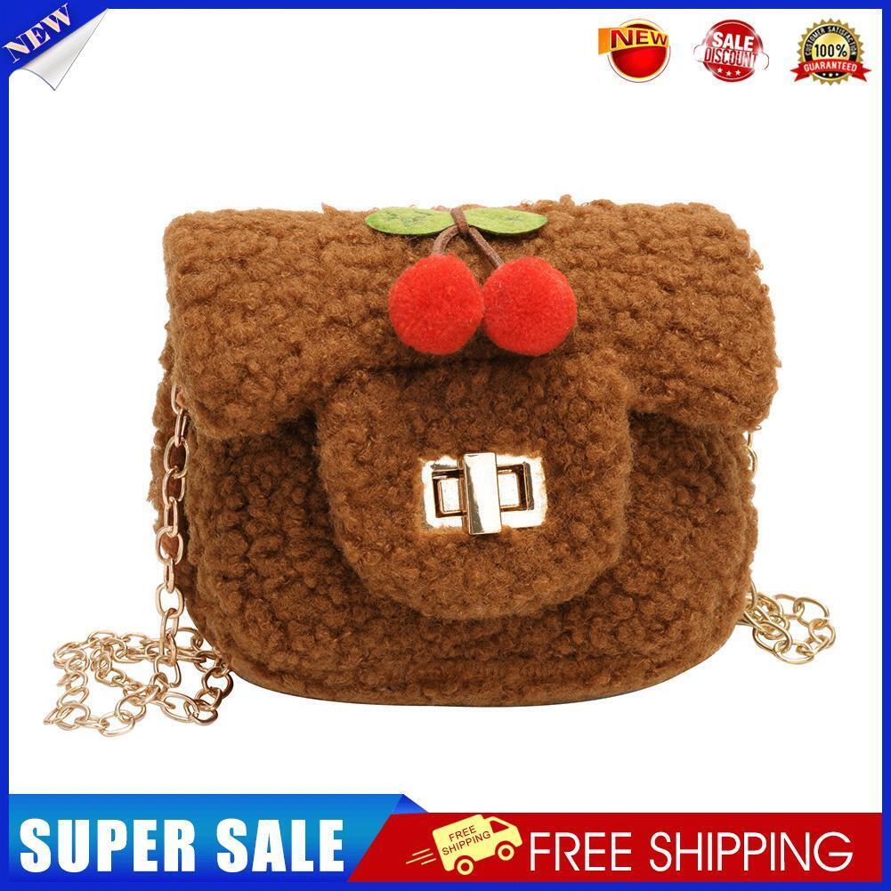 Cherry Chain Sling Messenger Bag Kids Girls Crossbody Shoulder Bags (Brown)