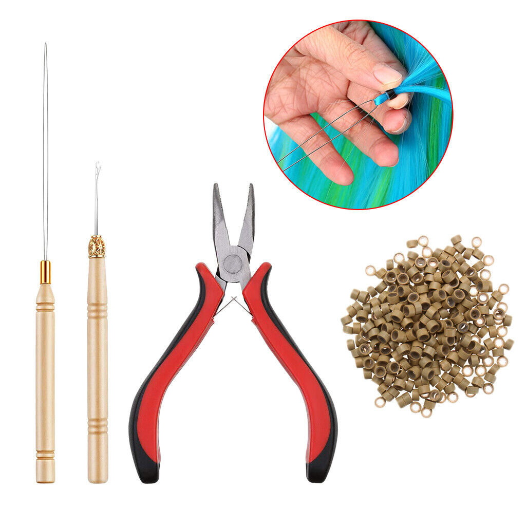 Bun extension Tool Kit, Stainless Steel Bead , 500pcs Silicone  - 7#