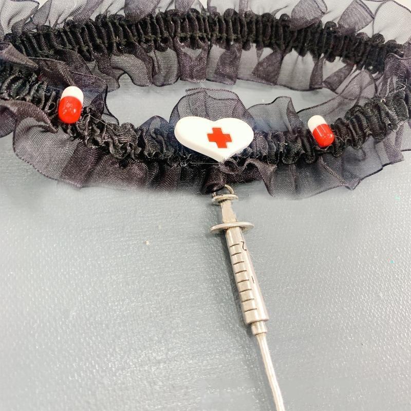 Black Lace Necklace Metal Syringe Pendant Necklace Creative Gothic Jewelry Gifts