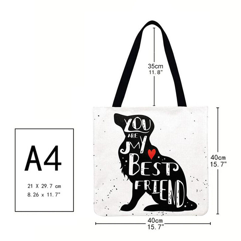 Fashion Women Puppy Love Letters Printing Linen Large Shoulder Tote Handbag