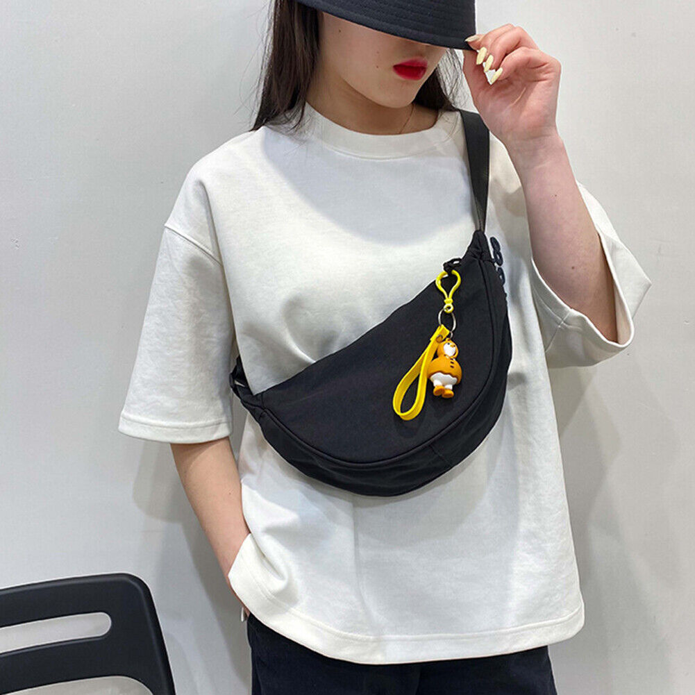 Lady Dumpling Shape Crossbody Bag Pure Canvas Portable Shoulder Bag (Black)