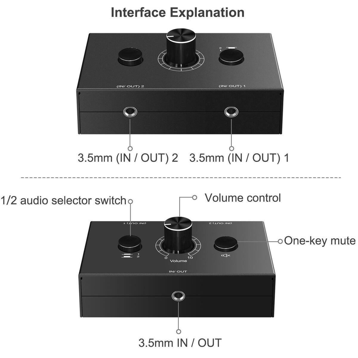 3.5mm Stereo Audio Switcher, 1 Input 2Output 2  Output Signal Source