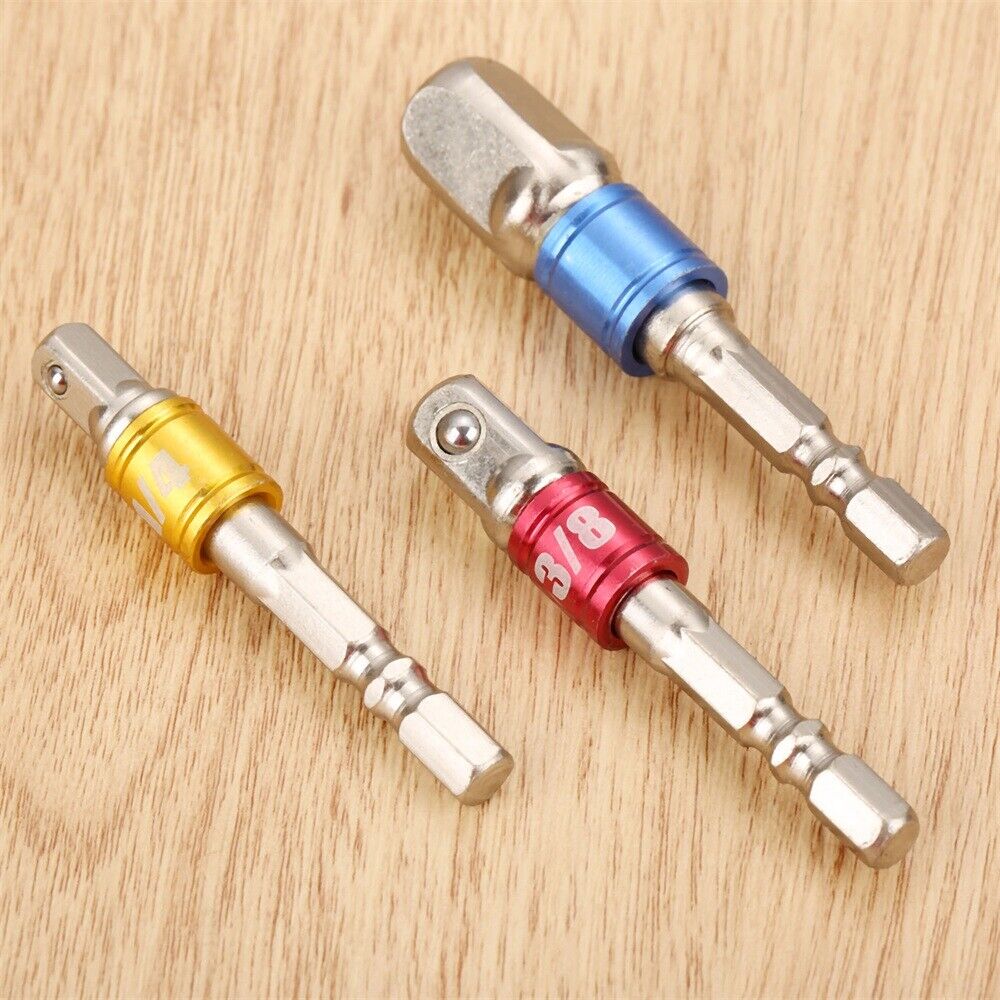 Aluminum Alloy Power Drill Bit Socket Adapter 1/4" 3/8" 1/2" Driver Tool 3pc New