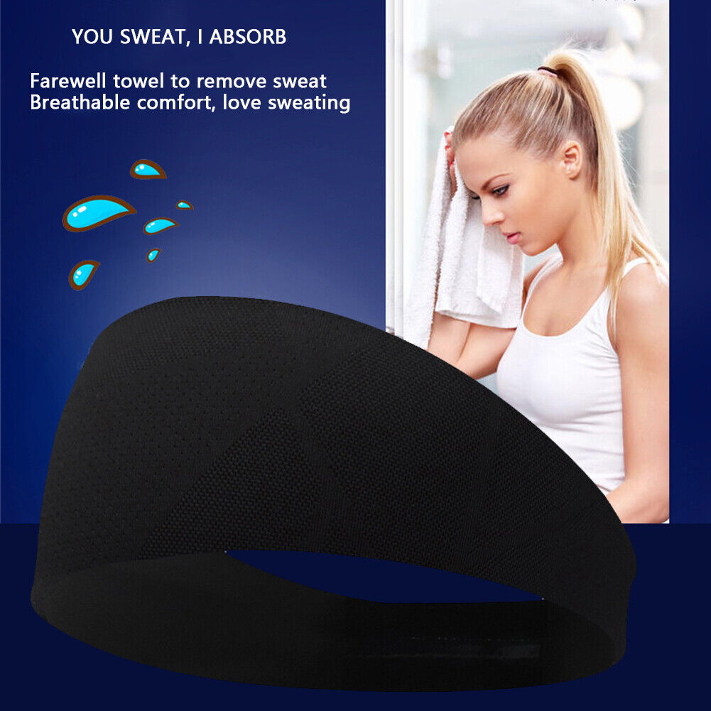 Men Women Fitness Sport Headband Sweatband Elastic Running Hairband (Black)