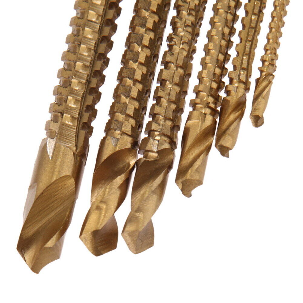 6Pcs Titanium Coated HSS Drill & Saw Carpenter Woodworking Plastic Metal
