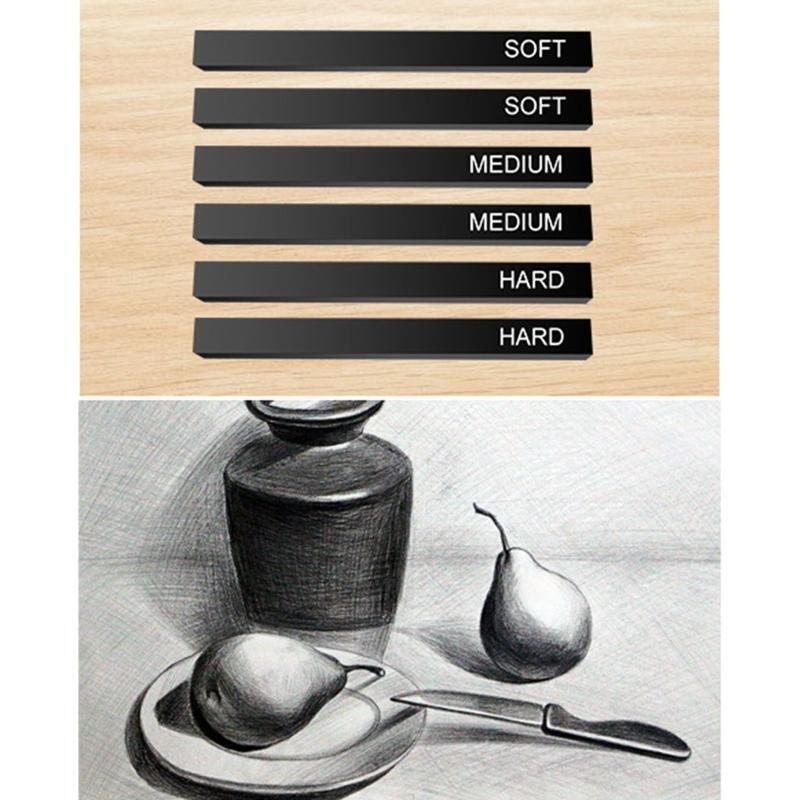 Soft Medium Hard Sketch Charcoal Sticks for DIY Art Project Students Teachers 6X