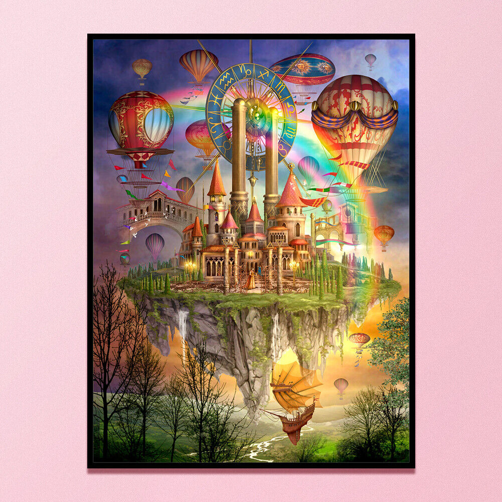 Sky City and Rainbow Full Embroidery Set 11CT Stamped Print Home Wall Decor