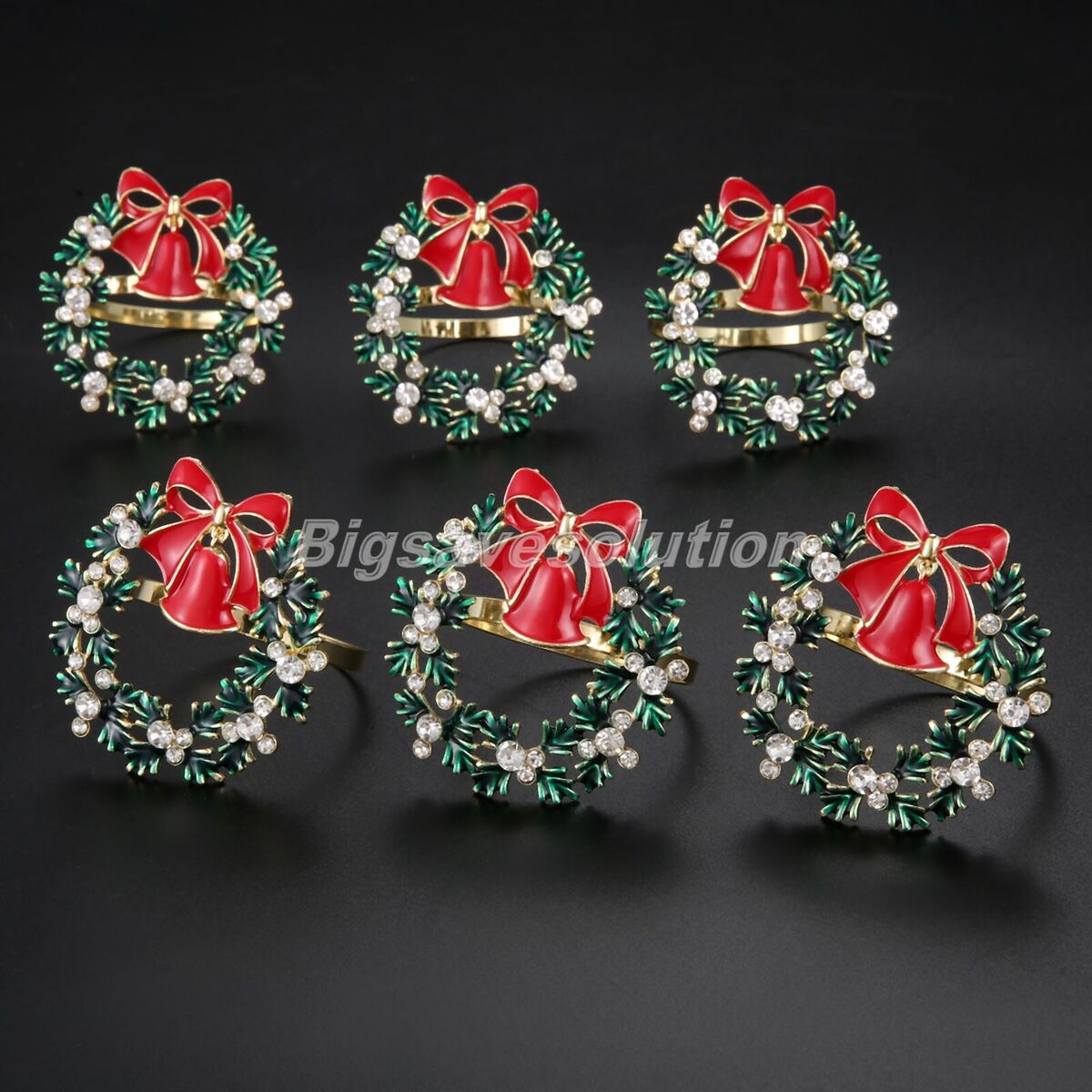 6pcs Christmas Tree Napkin Rings Bow Flower Wreath Buckle Xmas Thanksgiving Use