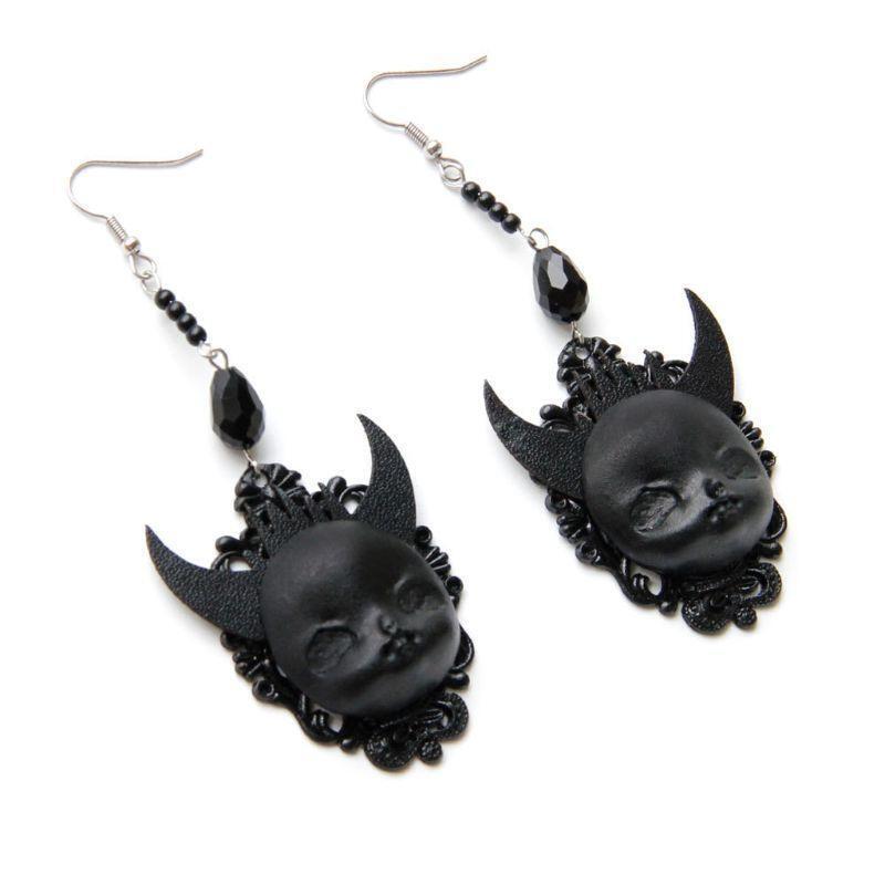 Gothic Punk Black Lolita Drop Earrings Devil Death Earrings for Street Shooting