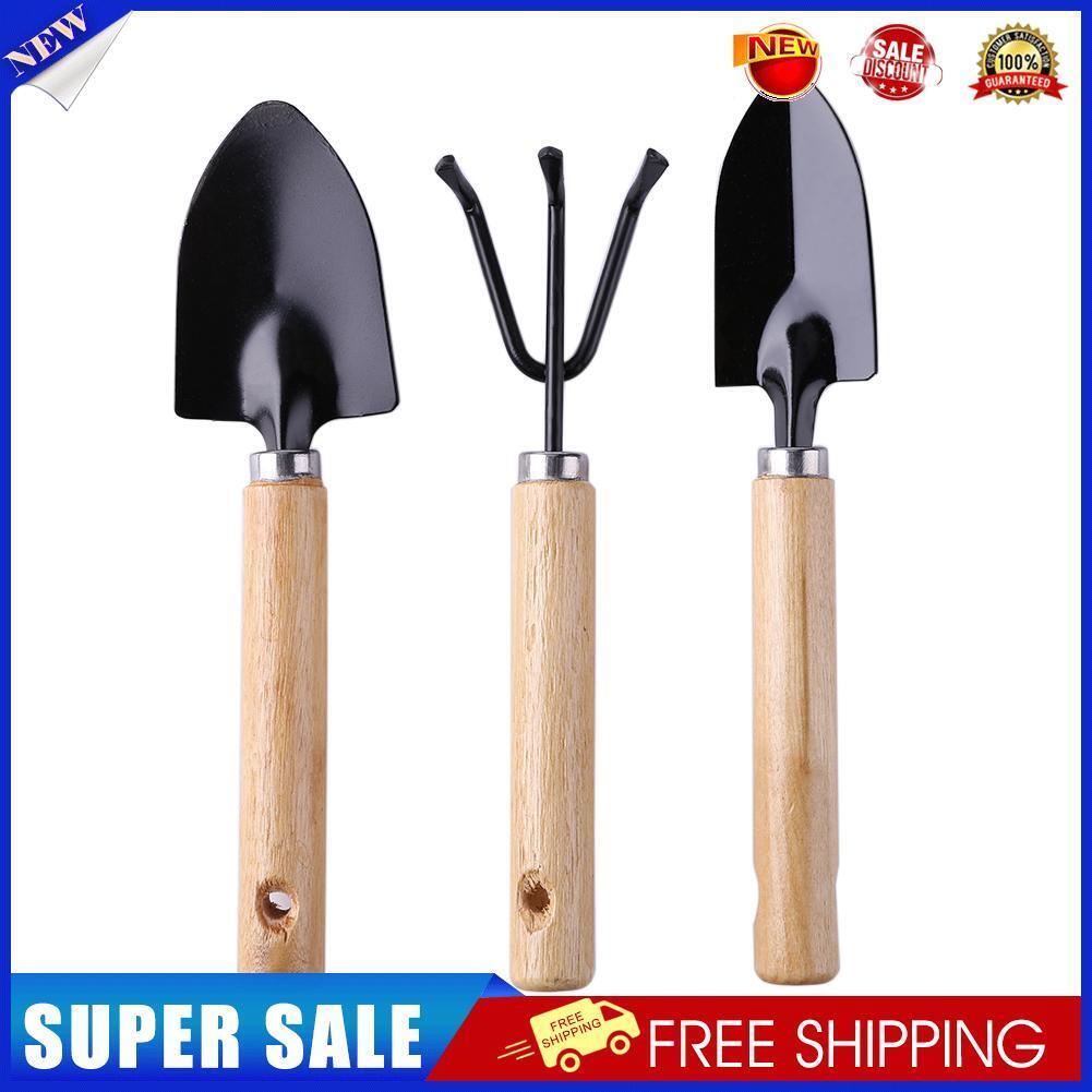 3 Piece Set Mini Garden Shovels and Claw Tool with Wooden Handles
