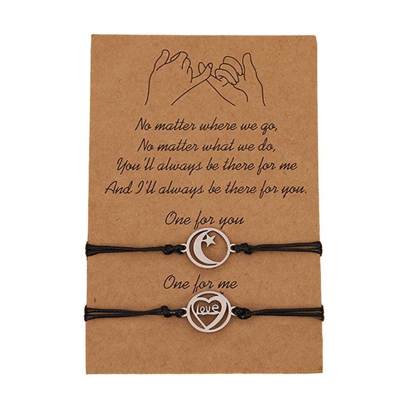 2 Pcs Moon Stars Love Woven Bracelet Set Best Friend Matching Jewelry Gift