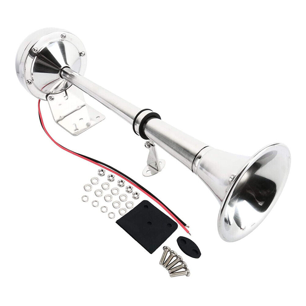 12V Polished Stainless Steel Single Trumpet Horn Low Tone for Marine Boat