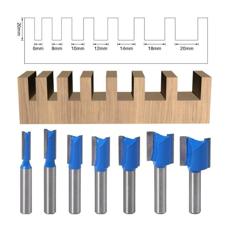 7 Pcs Grooving Milling Cutter 8mm Shank Straight Router Bit Cutting Dia 6mm-20mm
