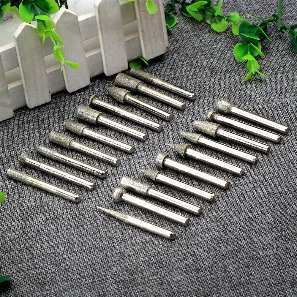 20Pcs Diamond Coated Rotary Die Grinder Points Burrs burr 6mm shank Grit 120