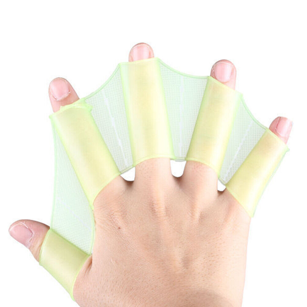 Finger Webbed Swim Gloves Fins Hand Web Flippers Training Paddles (Green L)