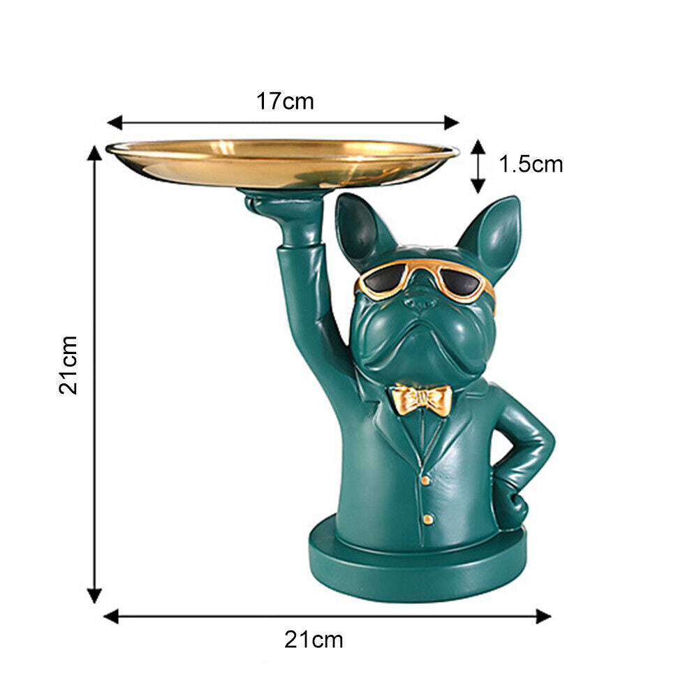 Nordic Luxury Bulldog Storage Statue Fruit Candy Tray Sculpture (Green)