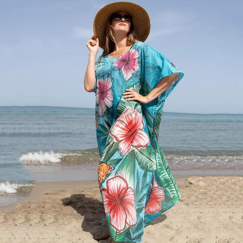 Women Summer Dress Plus Size Beach Cover Up Dress Sun Protection Loose Dress Ins