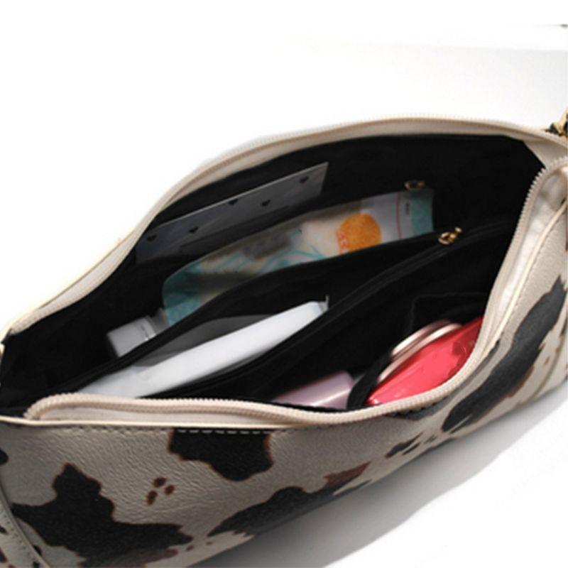 Cartoon Cow Print Women PU Leather Handbag Shoulder Lady Armpit Bag Tote Purse
