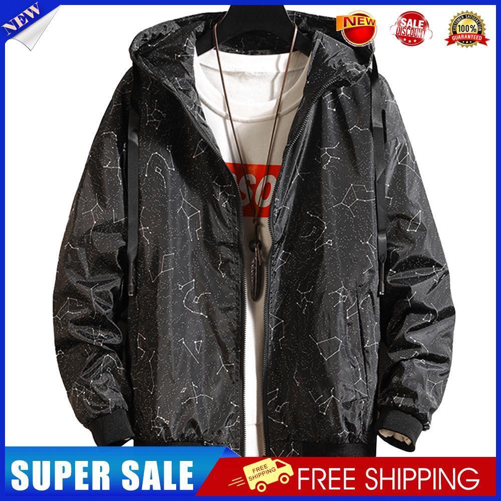Teenager Boy Long-Sleeves Men Windbreaker Winter Zipper Coat (Black 2XL)