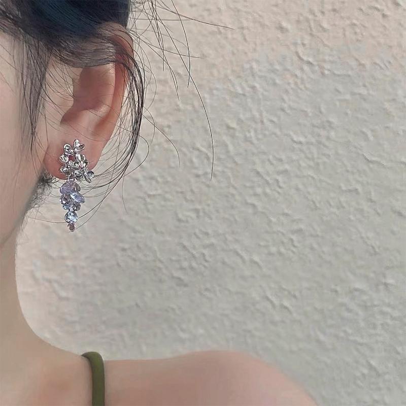 Bridal Earring for Wedding Engagement Crystal Zirconia Rhinestone Floral Eardrop