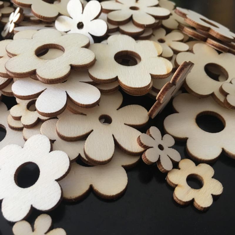 Wooden Plum Bossom Shaped Wood Chips 50 Pcs Unfinished Hollow Blank Flower Chip