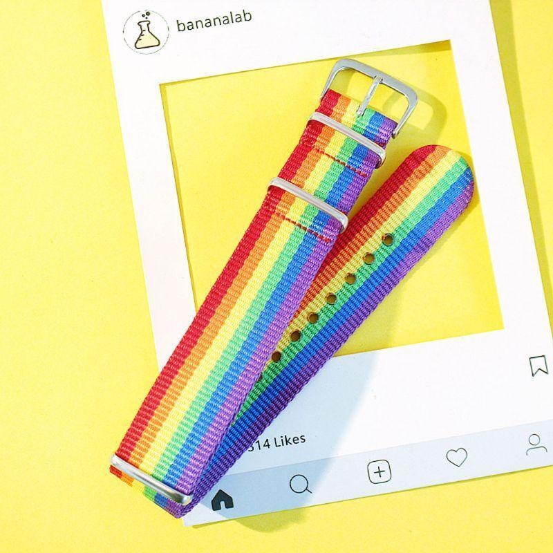 Fashion Rainbow Stripe Canvas Woven Bracelet Nylon Watch Bands for Male Female