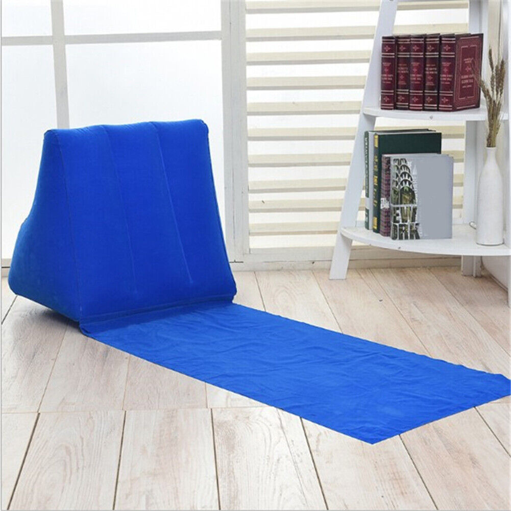 Inflatable Beach Mat Camp Lounger Back Pillow Triangle Cushion (Dark Blue)