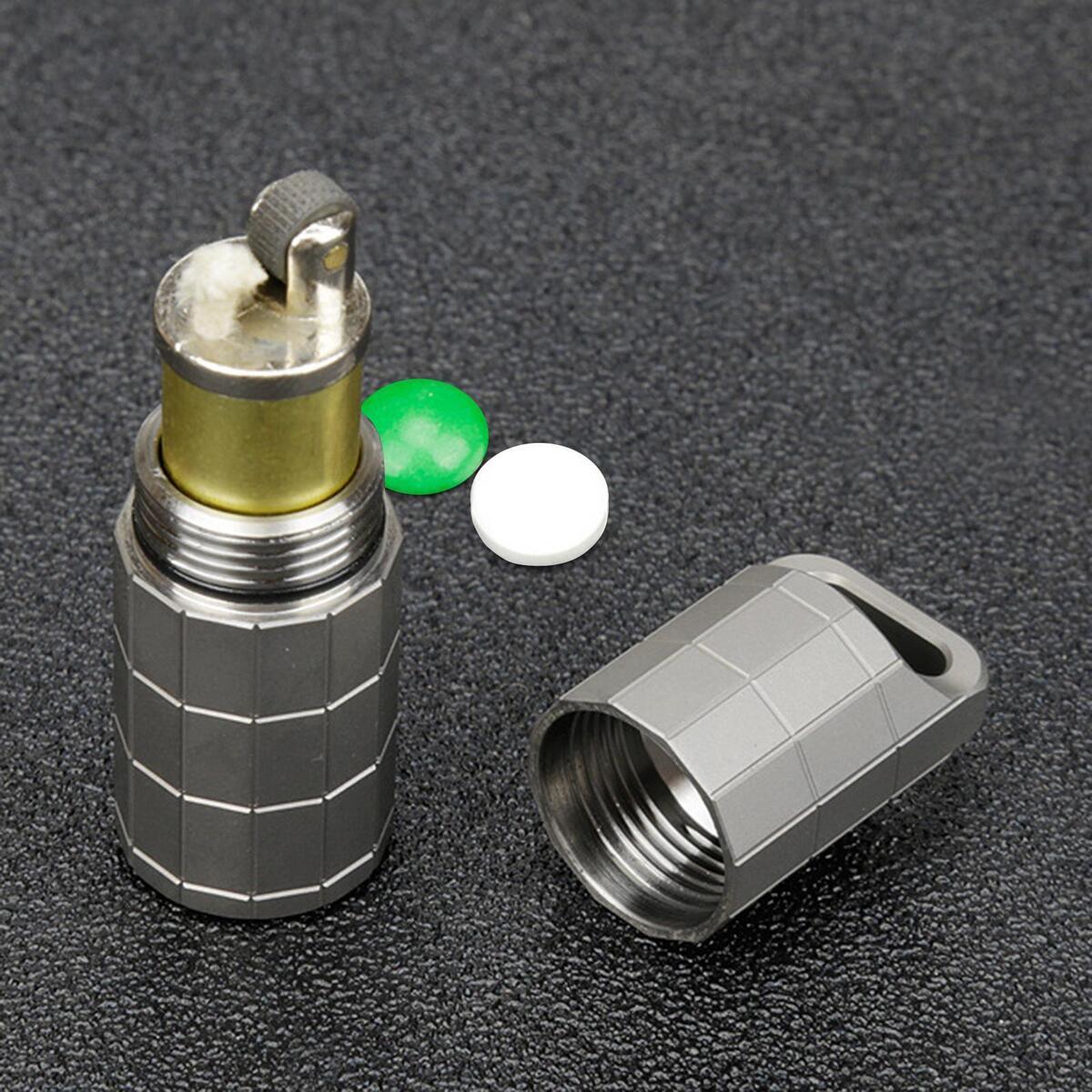 Pill Box Keychain Key Chain Emergency Moisture Proof Organizer for Camping
