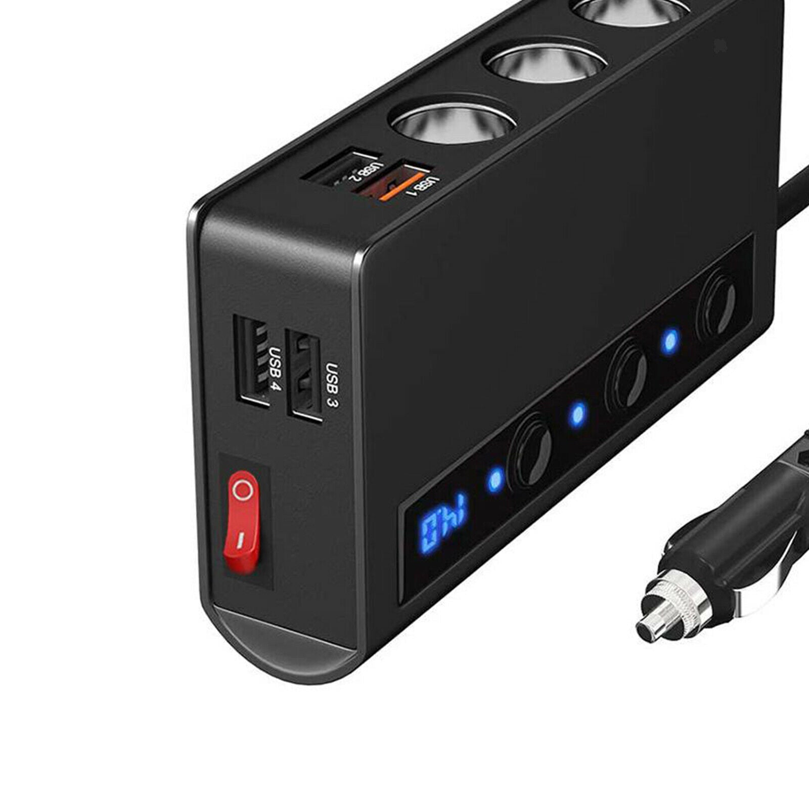 Car Auto Cigarette Lighter Adapter 180W Power Adaptor with 4x USB Port LED
