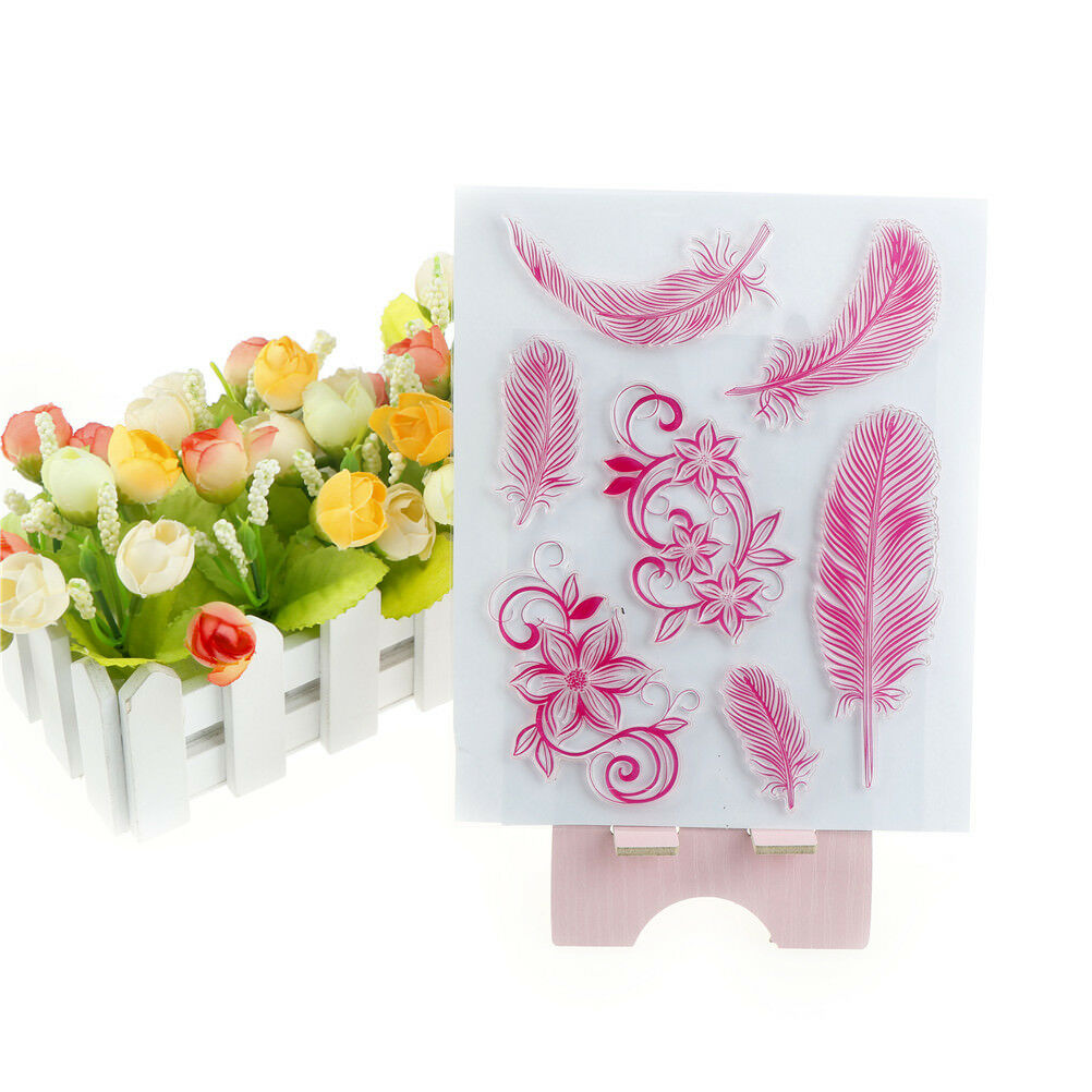 Beautiful Colorful Feather Shape Rubber Stamps Scrapbookings Photo Albums_JO Rf