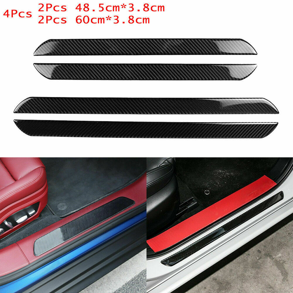 4X Car Door Sill Cover Black Carbon Fiber Plate Panel Step Protector