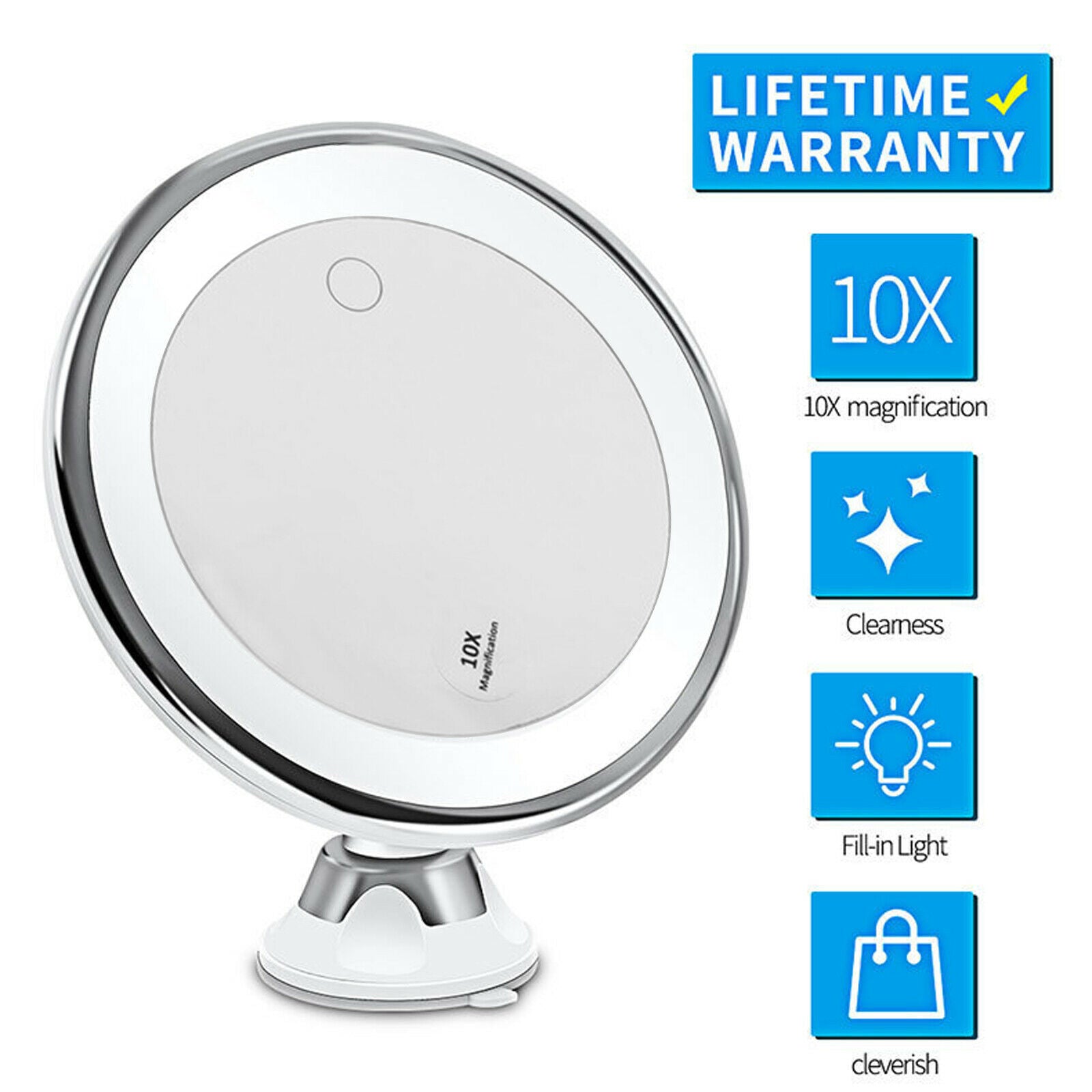 10X Magnifying Makeup Mirror USB 3 Colour Fill Light Vanity Home Bathroom Office