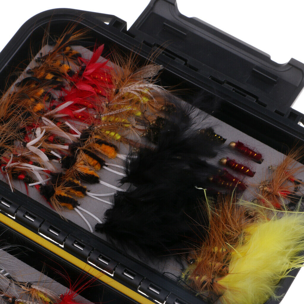 100pcs/lot Dry Wet Streamer Trout Fishing Flies Assortment with Tackle Box