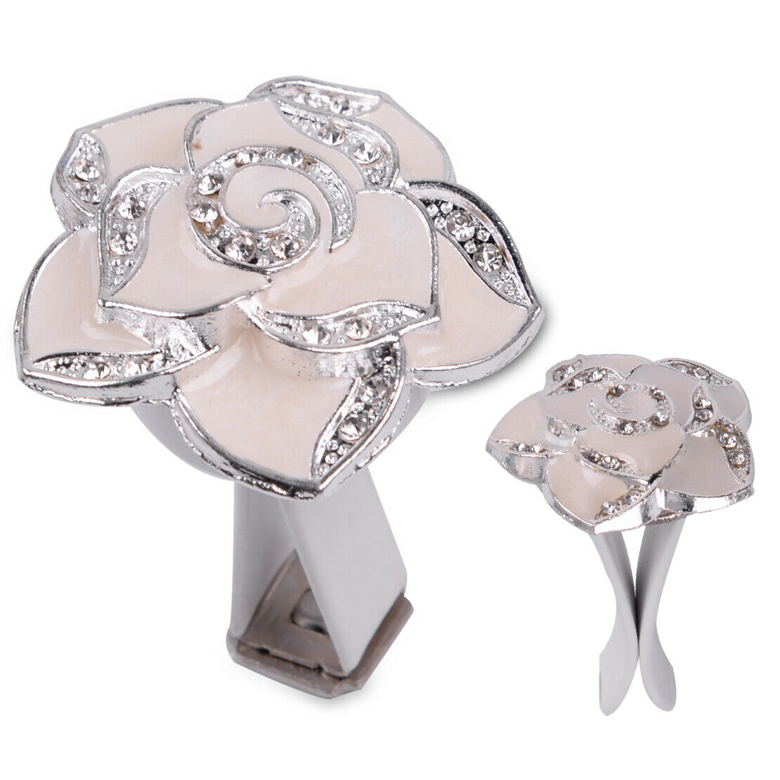 2Pcs White Rhinestone Flower with Clip Car Air Vent Perfume Freshener An