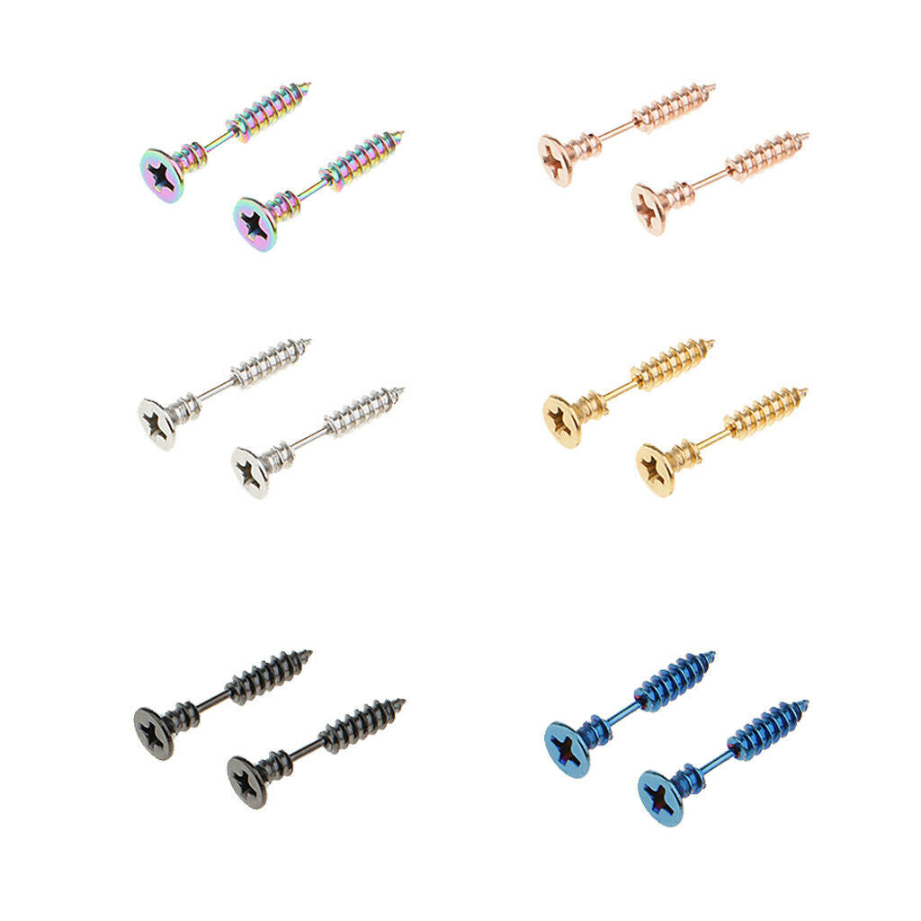Prettyia 6 Pair Women Stainless Steel Piercing Cross Screws Ear Stud Earring