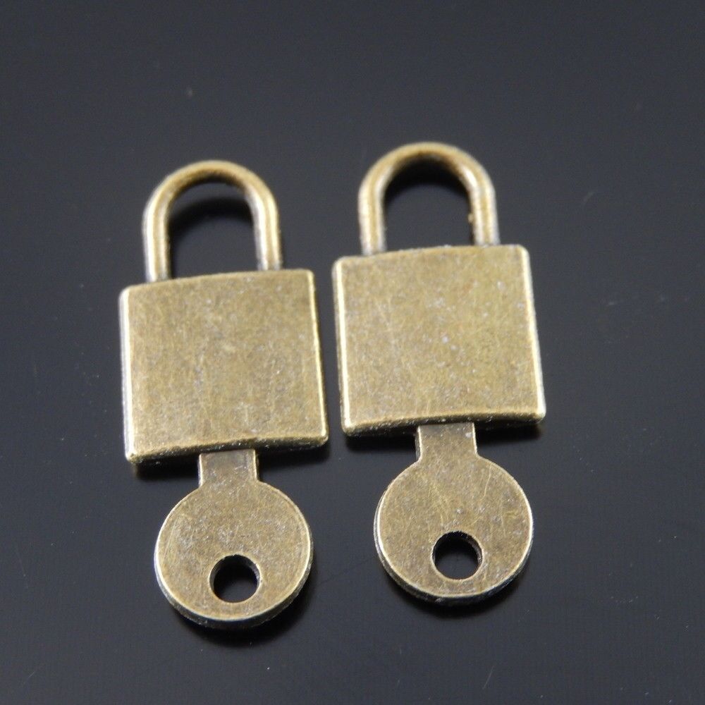 30 pcs Antiqued Bronze Alloy Lock and Key Pendant Jewelry Accessories 25x9mm