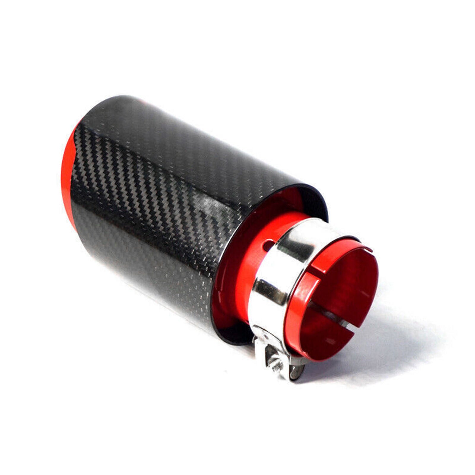 Car Exhaust Tip Muffler Pipe Red Steel Black Carbon Fiber 2.5" Inlet Universal