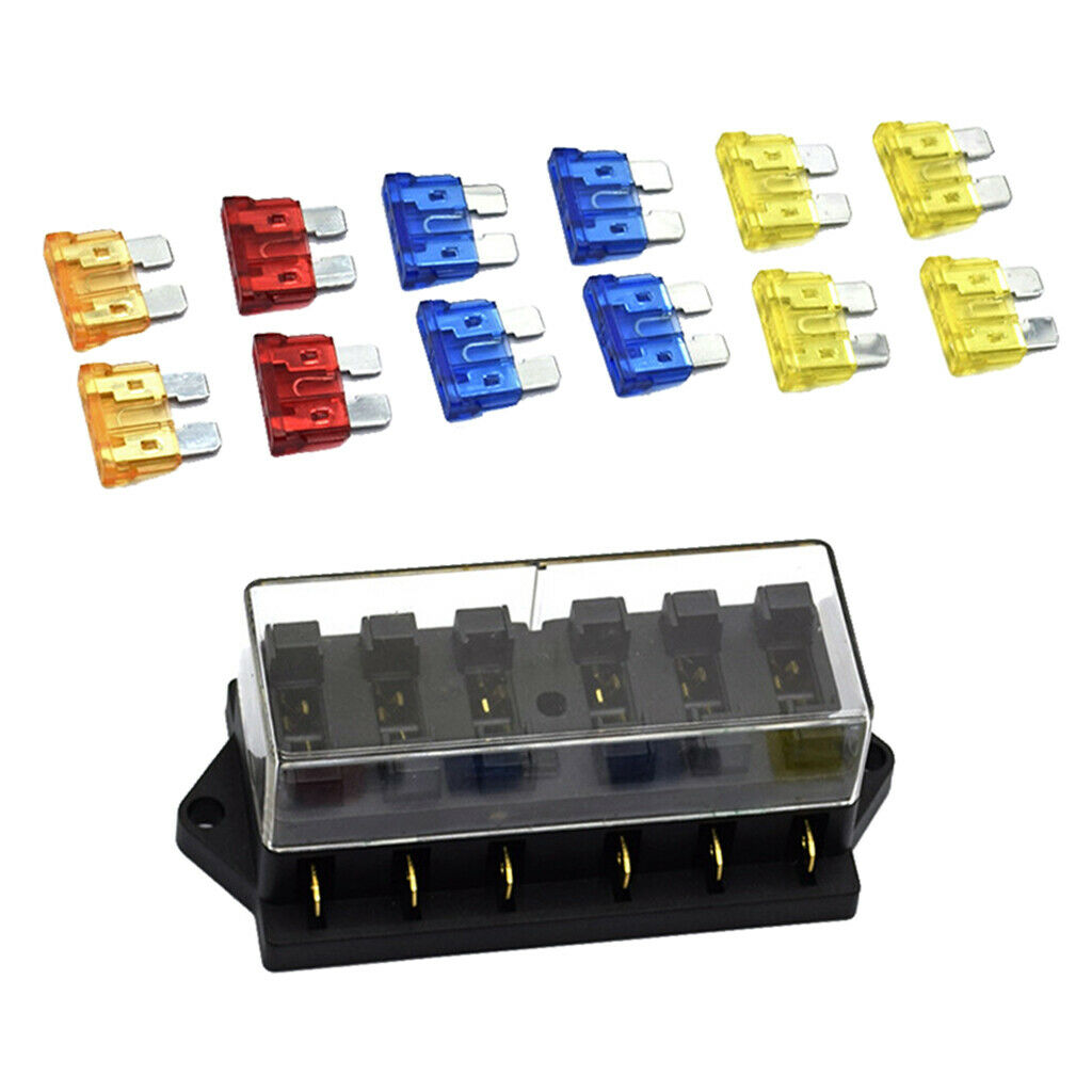Automotive 6-Way Blade Fuse Box Block w/ LED Light for Vehicle SUV Mini