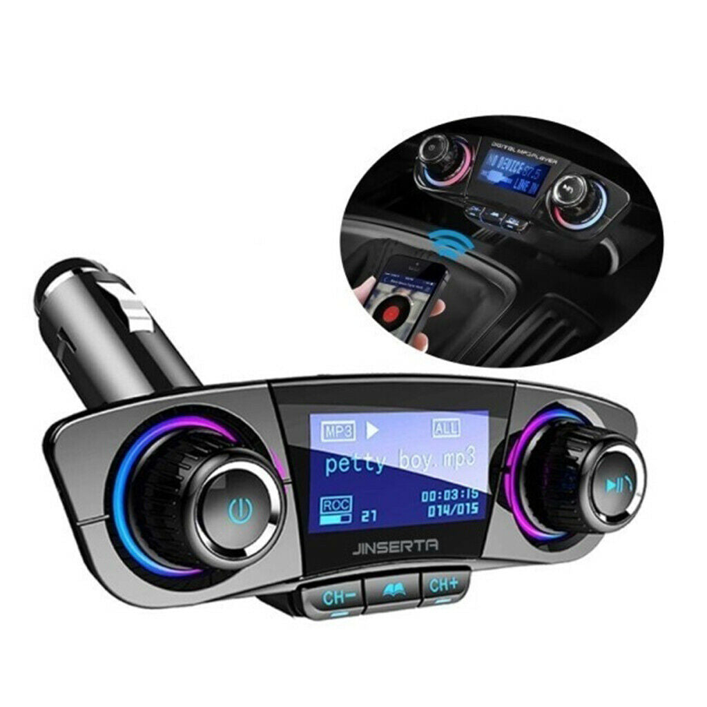 Black Car Bluetooth FM Transmitter Adapter Dual USB Charger Audio Speaker