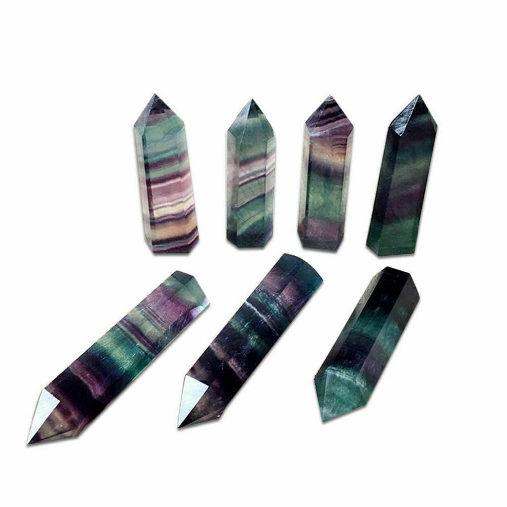 50-60MM Natural Fluorite Quartz Crystal Stone Point Healing Hexagonal Wand AU
