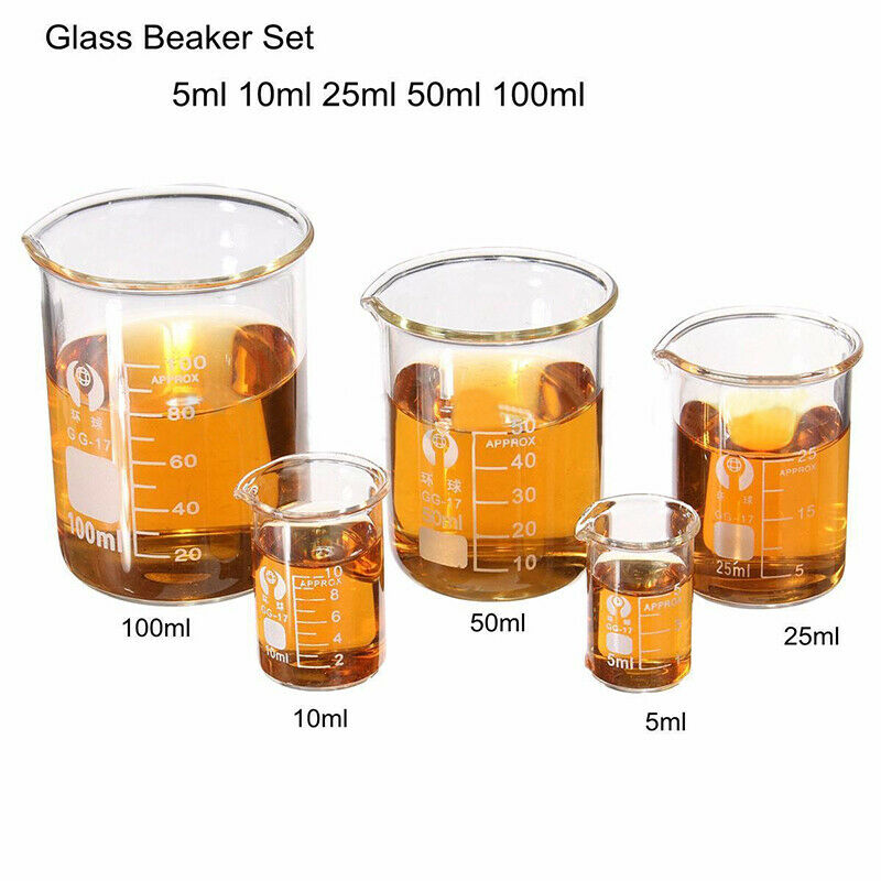 5Pcs/set Glass Beaker Laboratory Chemistry Lab Measuring Glassware Volumetric
