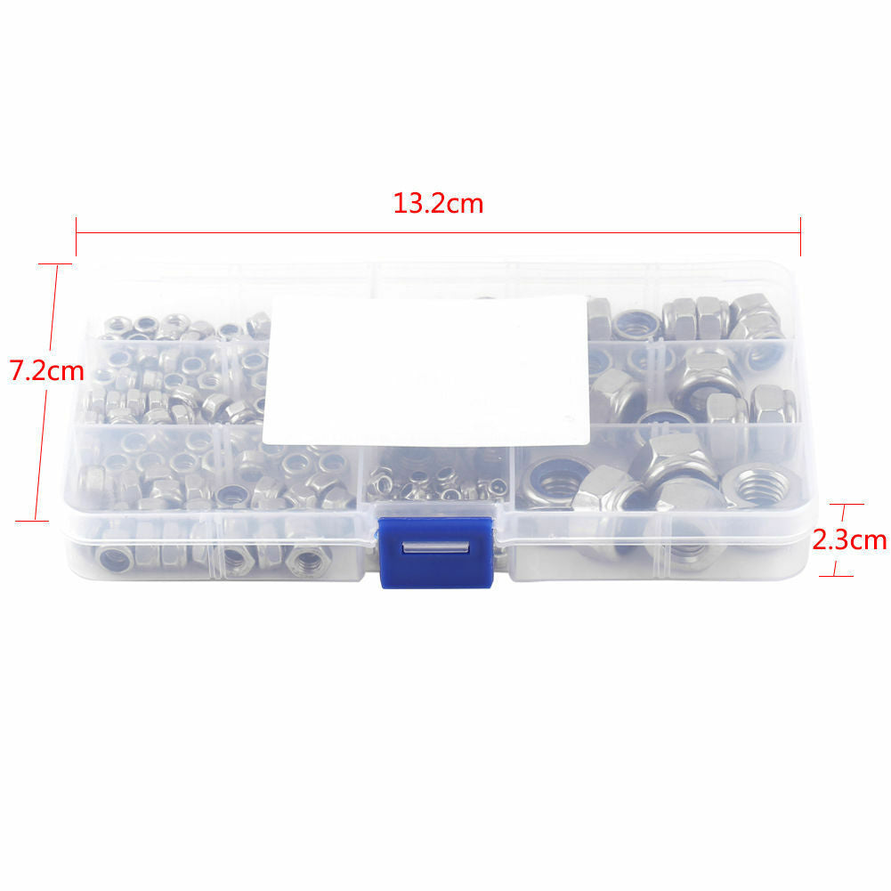 165pcs Stainless Steel Nylon Insert Locknut Assortment Kit M3 M4 M5 M6 M8 M10M12