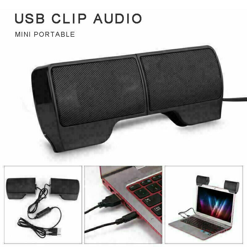 Mini USB Clip-On 2.0 Speakers Stereo For Laptop Notebook Computer PC Portable