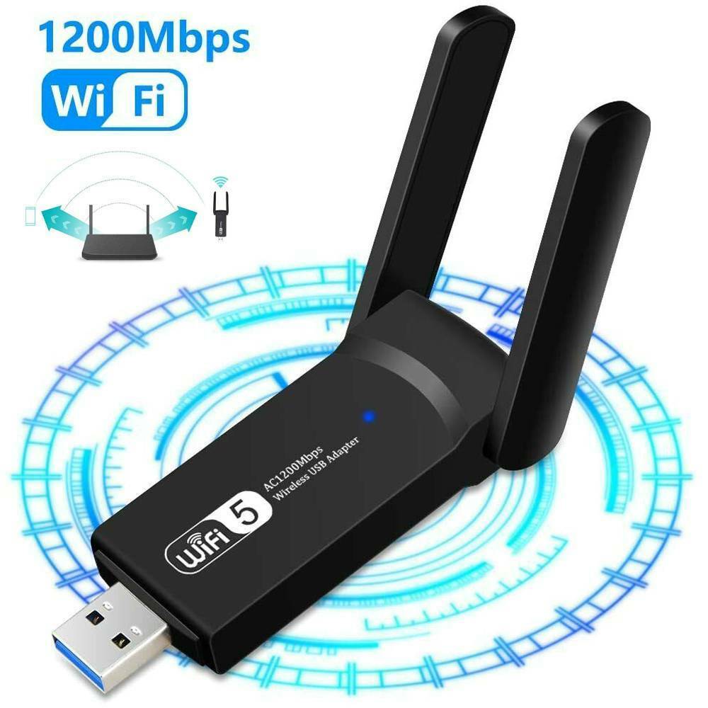 Computer Black 1200Mbps WiFi Dongle Wireless Adapter USB 3.0 Dual Band Antenna!