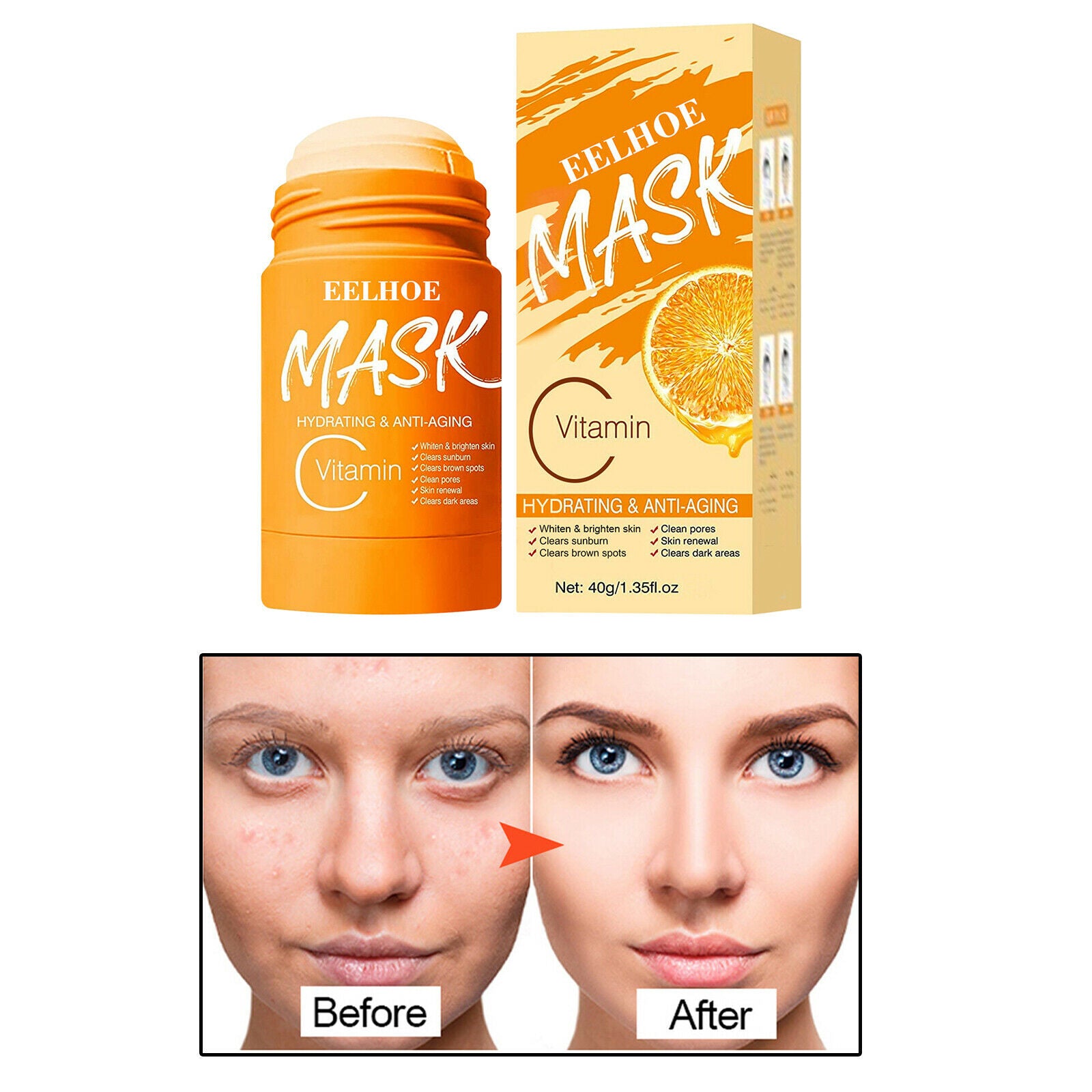40g Solid Stick Face Purifying Moisturizing Firming for Men Women Vitamin C